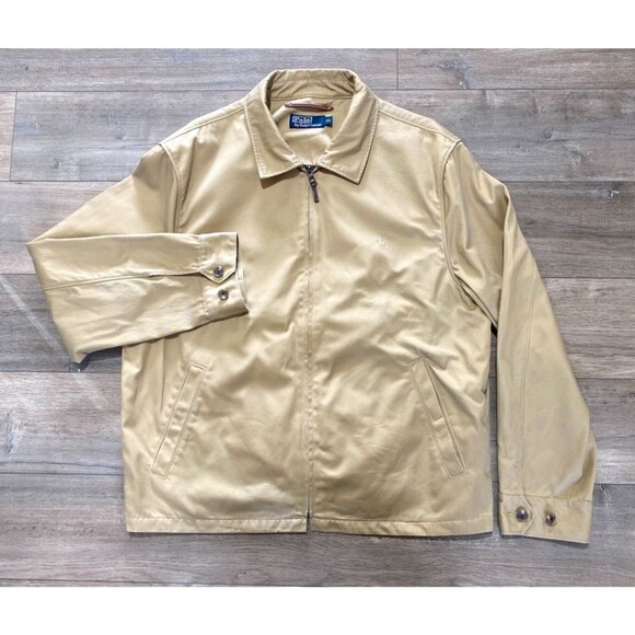 Other - Polo Ralph Lauren Europe Bi Swing Mens XL Tan Pony Logo Leather Trim Jacket Rare